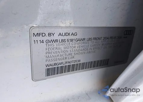 2015 Audi S4 3.0T Premium Plus z USA, uszkodzony, nr VIN WAUBGAFL2FA072538